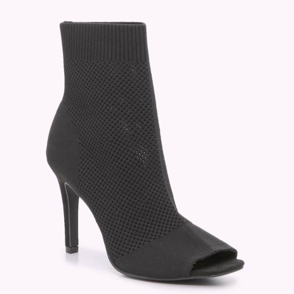 MIA mesh sock open toe heeled ankle bootie breathable air flow in black size 7